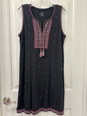 J.Jill Women’s Black Embroidered Sleeveless Cotton Knit Dress Size L